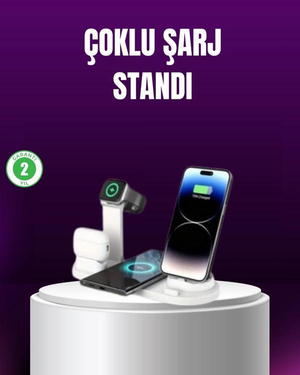 15W Hızlı Şarj Destekli 4’ü 1 Arada Kablosuz Şarj İstasyonu - Image 1