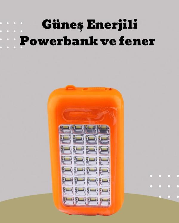 Güneş Paneli Destekli Powerbank ve LED Işıldak – 10000 mAh Çift USB Outdoor Kullanım İçin - Image 1