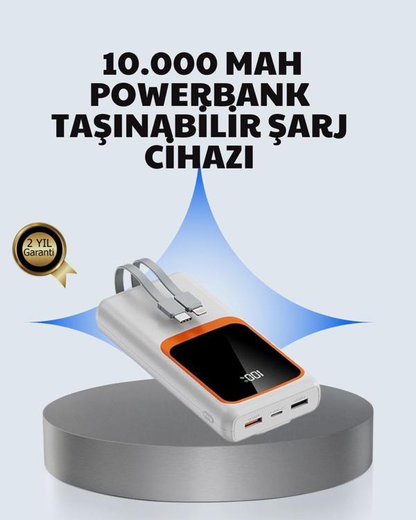 Kompakt 10000 mAh Powerbank – Dijital Göstergeli Type-C ve Lightning Uyumlu - Image 1