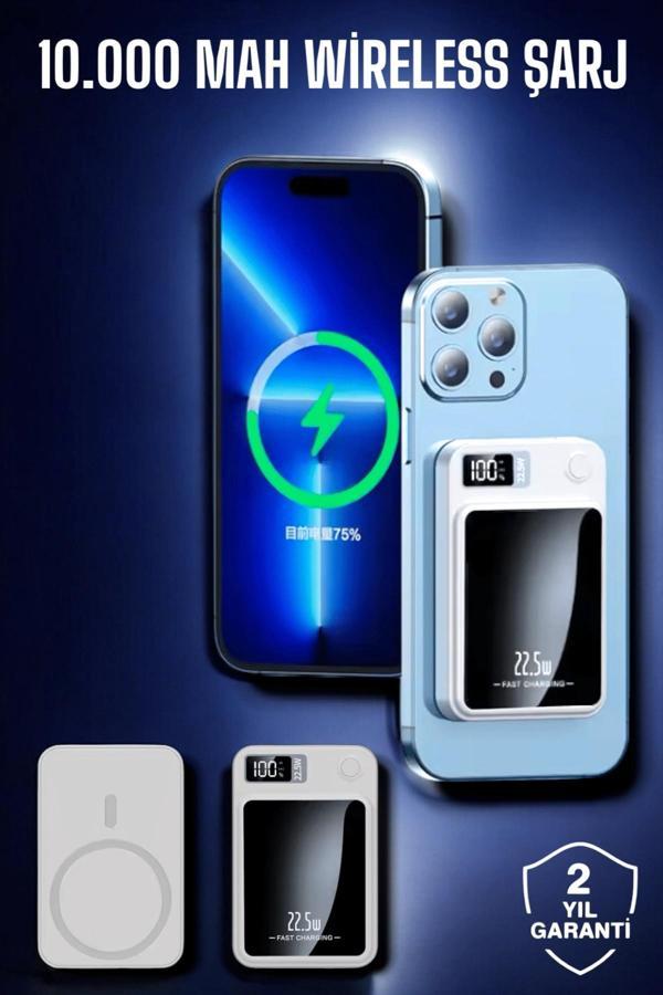 22.5W Magsafe Kablosuz Şarjlı Powerbank Dijital Ekran ve Hızlı Şarj - Image 1