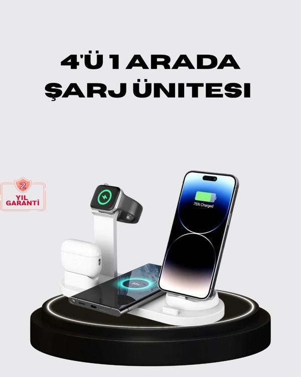 Apple Uyumlu Kablosuz Şarj İstasyonu 4 Cihaz Destekli ve Hızlı Şarjlı - Image 1