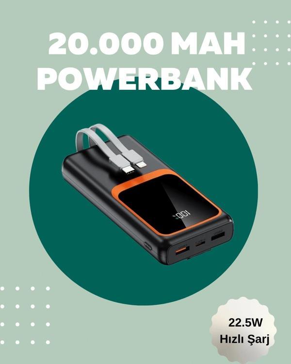 Dijital Ekranlı 20.000 mAh Powerbank | 22.5W Hızlı Şarj + Çoklu Bağlantı Seçeneği - Image 1
