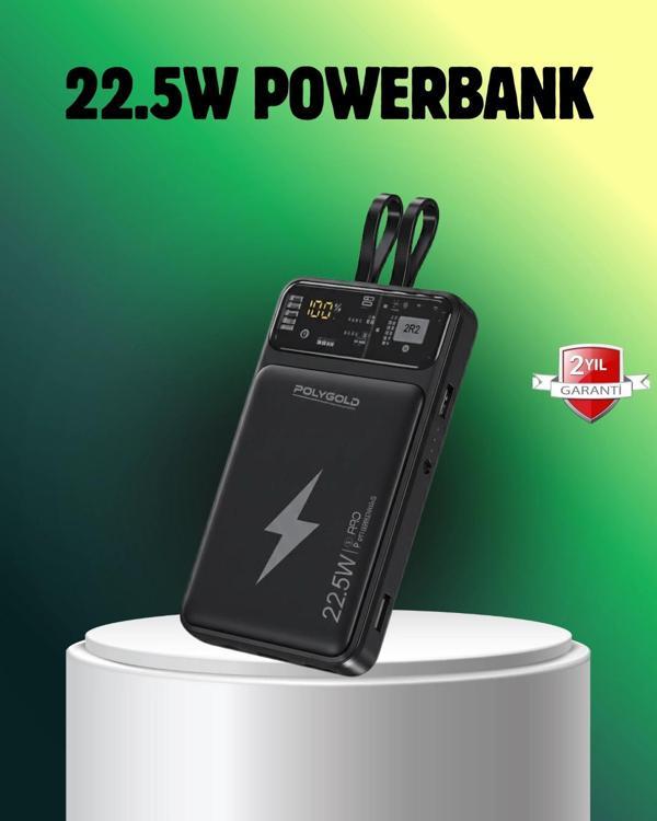 Powerbank Dahili Ekranlı 10000 mAh Çift Kablolu - Image 1