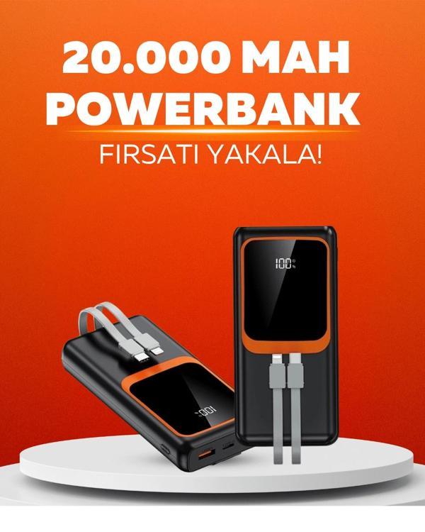 20.000 mAh Powerbank – 22.5W Hızlı Şarj Çok Kablolu Dijital Göstergeli - Image 1