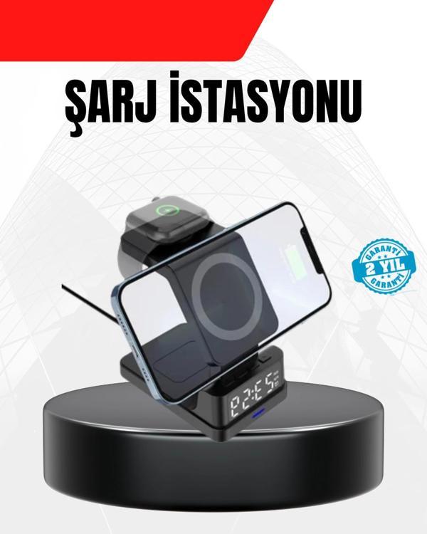 LED Dijital Saatli Kablosuz Şarj Cihazı – 3 Parlaklık Ayarlı Şarj Koruma Teknolojili - Image 1