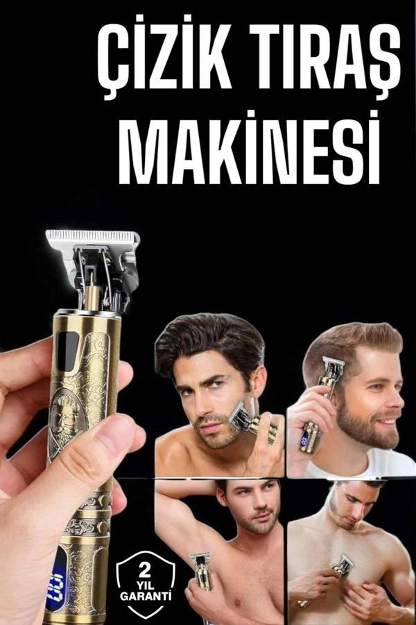 Tıraş Makinesi Şarjlı Profesyonel Saç Kesme Makinesi Gold Çizik Tıraş - Image 1