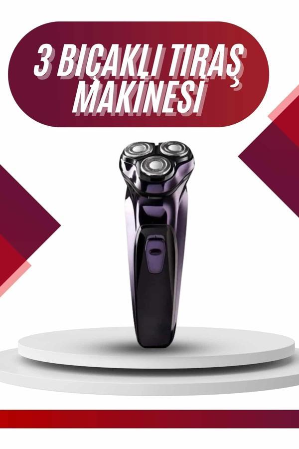 3 Bıçaklı Döner Başlıklı Sakal Sıfır Alma Tıraş Makinesi Profesyonel Paslanmaz Çelik - Image 1
