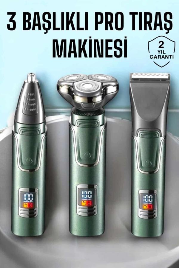 3 Başlıklı Profesyonel Saç ve Sakal Bakım Seti Vücut Burun ve Kulak Tüy Alma - Image 1