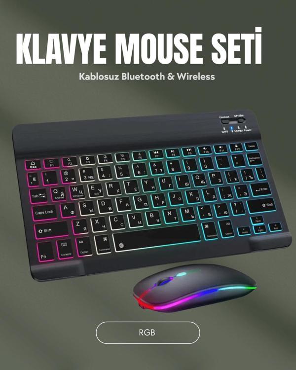 RGB Aydınlatmalı Şarjlı Kablosuz Klavye ve Mouse Seti – Modern ve Kompakt Tasarım - Image 1