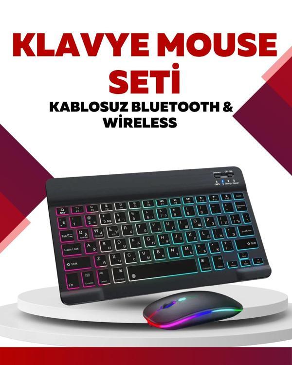 Bluetooth 5.3 Destekli Şarjlı Taşınabilir Klavye + Mouse Kombinasyonu - Image 1
