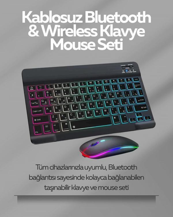 Tüm Cihazlarla Uyumlu RGB Işıklı Kablosuz Klavye ve Mouse Seti - Image 1
