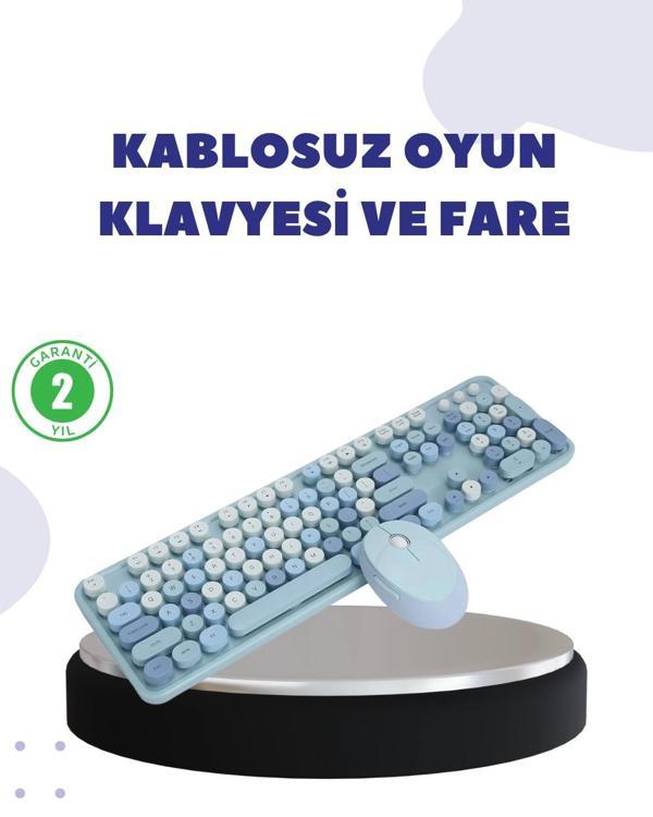 Kablosuz Retro Klavye ve Mouse Seti – 104 Tuşlu Sessiz Yazım - Image 1
