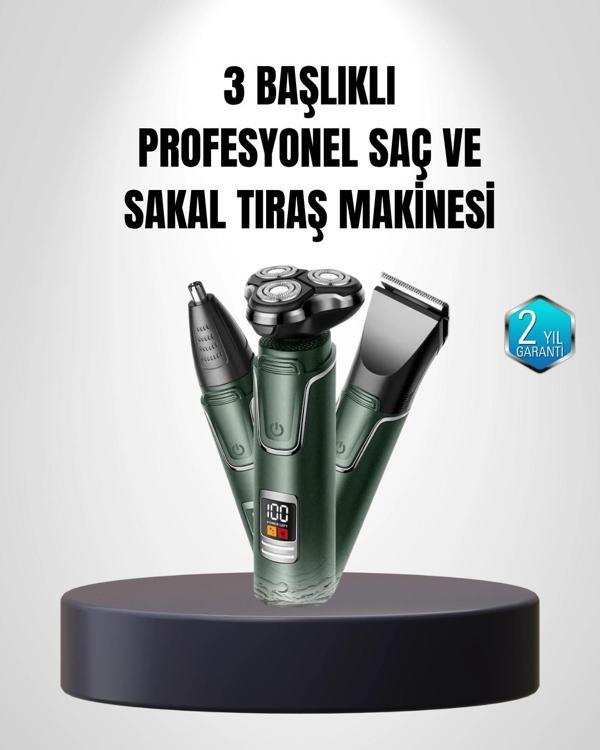 3D Akıllı Kesim Teknolojili Şarjlı Tıraş Seti – 3 Başlıklı Paslanmaz Çelik Bıçaklı - Image 1