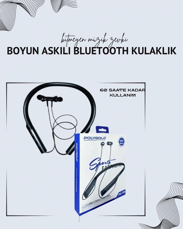 Polygold PG-100 Boyun Askılı Kablosuz Kulaklık – 200 Saat Bekleme Süresi Stereo Ses Mikrofonlu - Image 1
