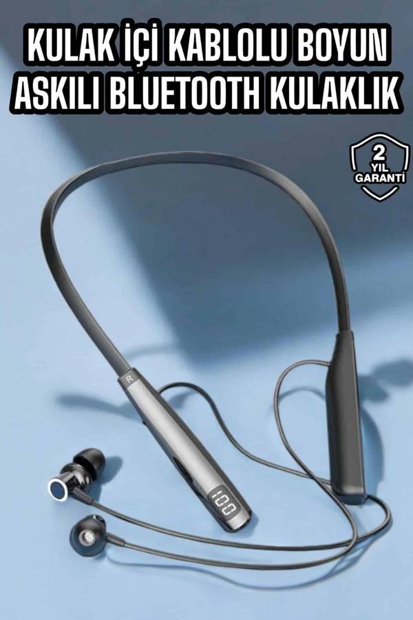Boyun Askılı Bluetooth Kulaklık Uzun Şarj Süreli Dijital Göstergeli Kablolu - Image 1