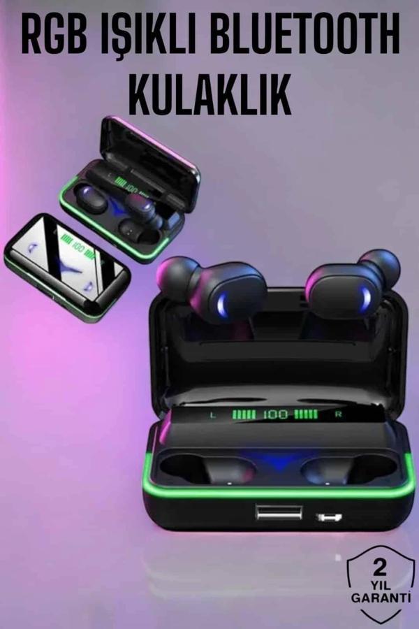 Powerbank Özellikli Kablosuz Bluetooth Kulaklık RGB Işıklı - Image 1
