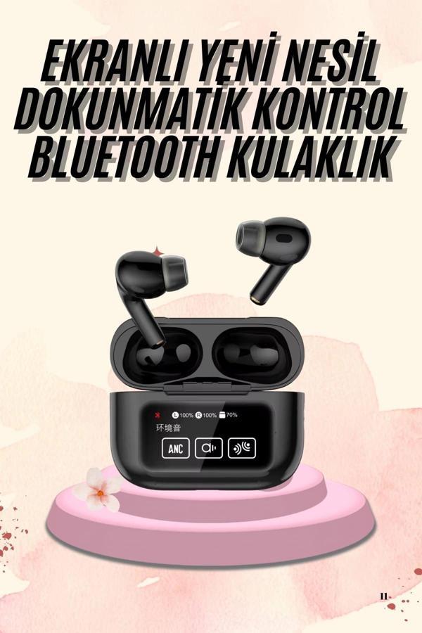 Kulak İçi Bluetooth Kulaklık Ekranlı Müzik Dinleme Çağrı Cevaplama Siyah - Image 1