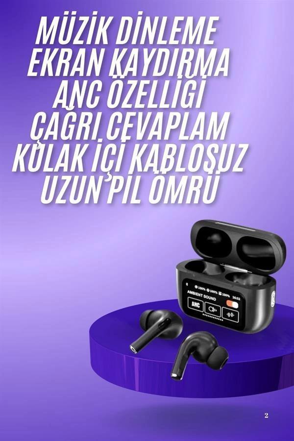 Yeni Nesil ANC Özellikli Çağrı Cevaplayan Dokunmatik Ekranlı Bluetooth Kulaklık Siyah - Image 1