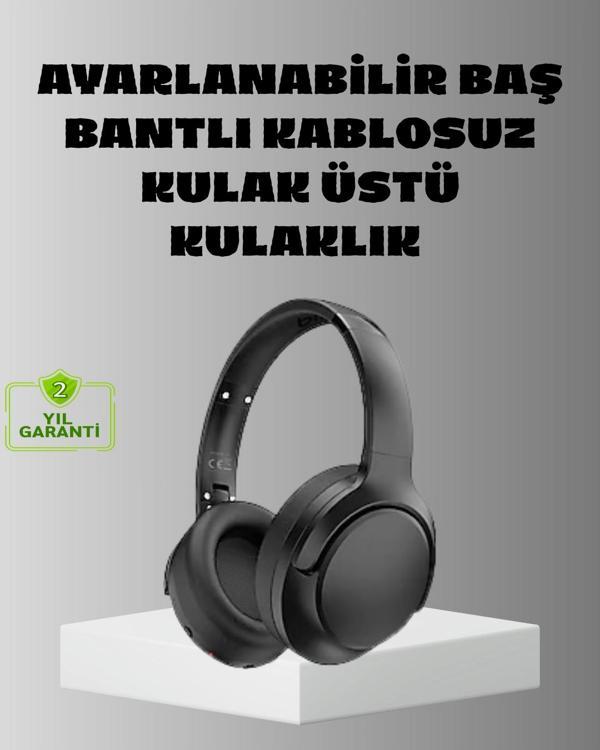 Siyah Kablosuz Bluetooth Kulaklık 300 mAh Hızlı Şarj Katlanabilir Pedli - Image 1
