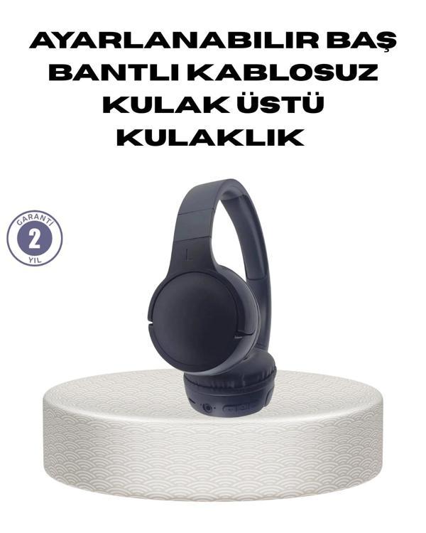 Bluetooth 5.0 Siyah Kablosuz Kulaklık 18 Saat Batarya Katlanabilir Tasarım - Image 1