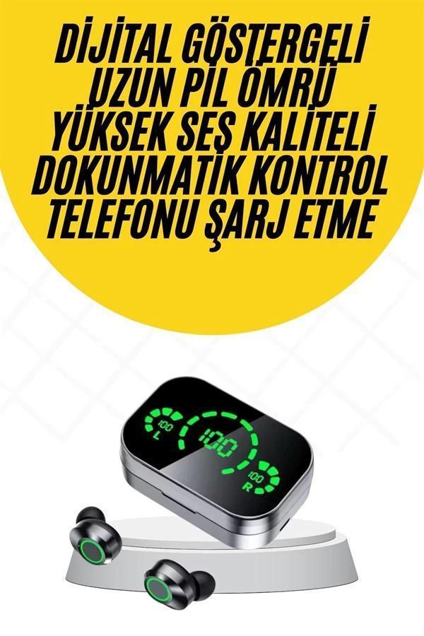 Kablosuz Bluetooth Kulaklık Çift Telefon Destekli Powerbankli Dijital Göstergeli - Image 1