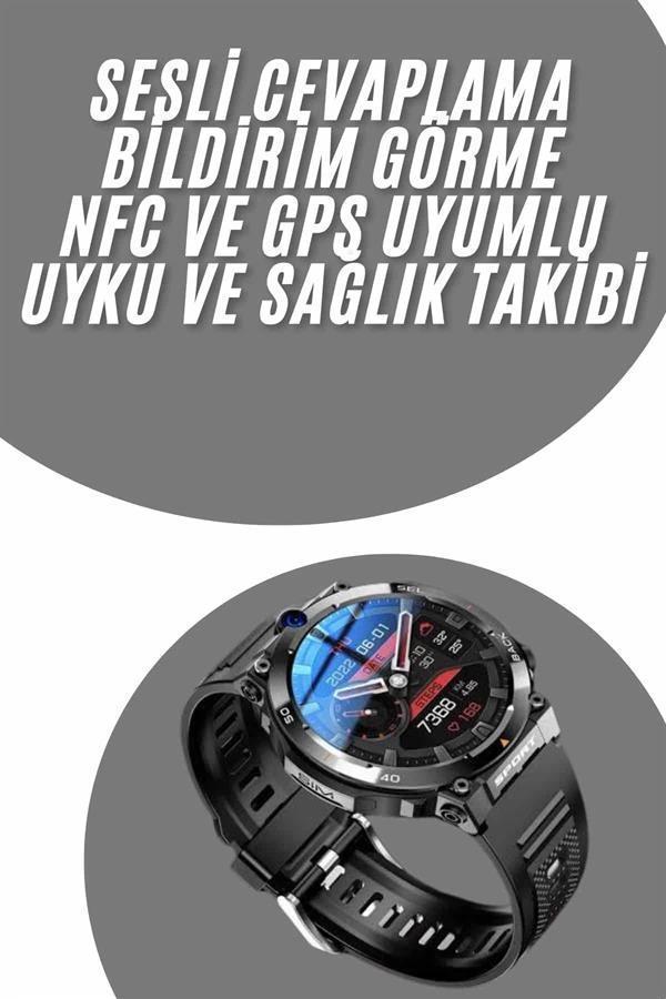 Akıllı Saat Titanyum Kasa Yuvarlak Ekran Alarm Uyku ve Sağlık Takibi Titreşimli - Image 1