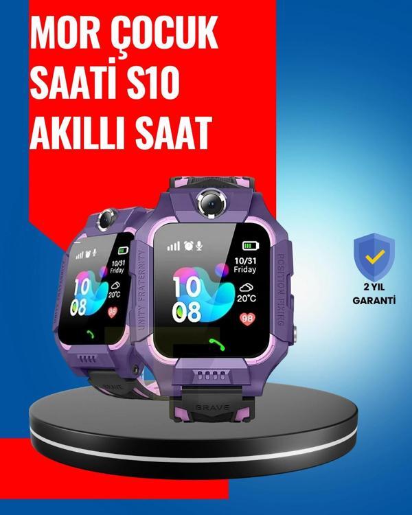 S10 Mor Akıllı Çocuk Saati Geçmiş Konum ve Acil Durum Uyarılı - Image 1