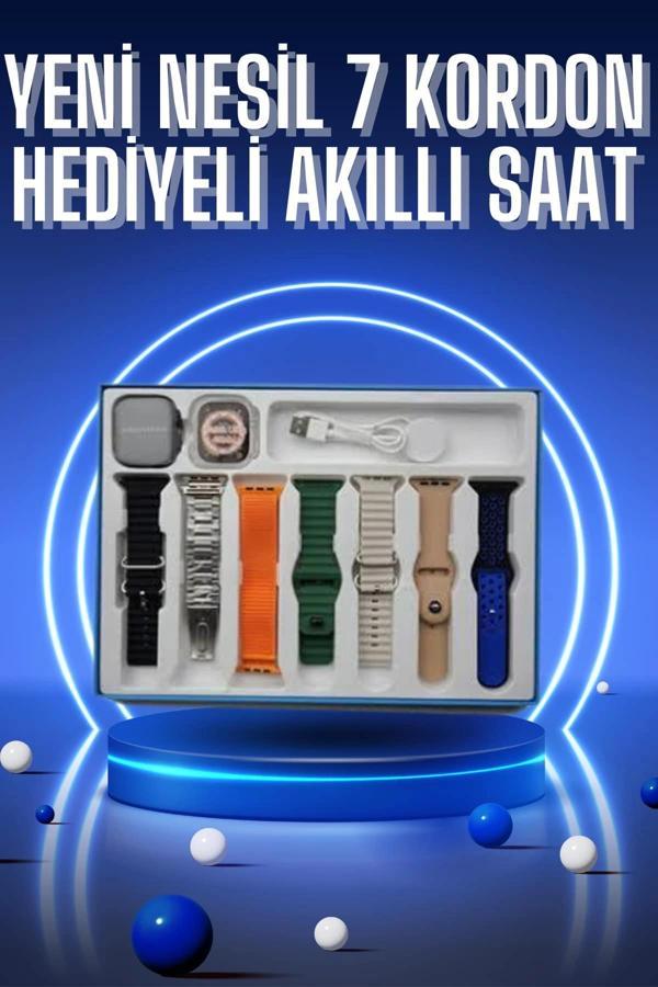 Akıllı Saat 7 Kordon Hediyeli Takvim Alarm Nabız Ölçer Bildirim Görme Sesli Görüşme - Image 1