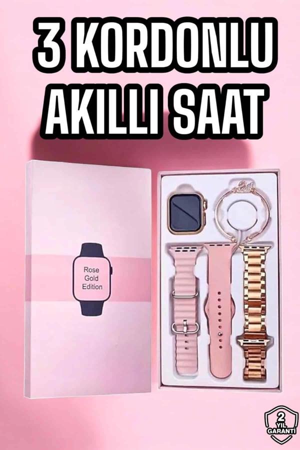 Akıllı Saat Amoled Ekran 3 Kordonlu Aksesuar Hediyeli Sesli Görüşme - Image 1