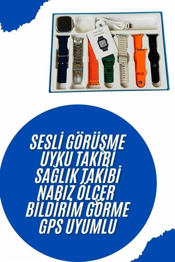 Akıllı Saat 7 Kordon Hediyeli Takvim Alarm Nabız Ölçer Bildirim Görme Sesli Görüşme - Image 1