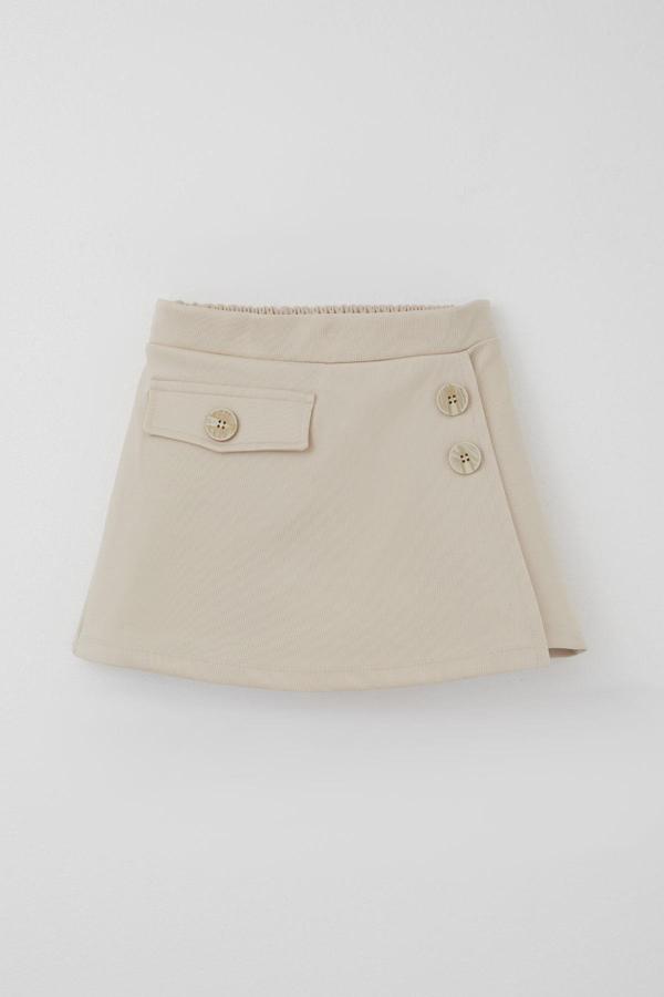 Breeze Kız Çocuk Şort Etek Cep Kapağı Detaylı Düğme Aksesuarlı 6-12 Yaş, Taş - Image 1