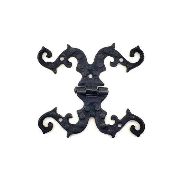 Antika Tarz Dekoratif Pirinç Süslü Menteşe - 100x90 Mm, Oksit - Image 1