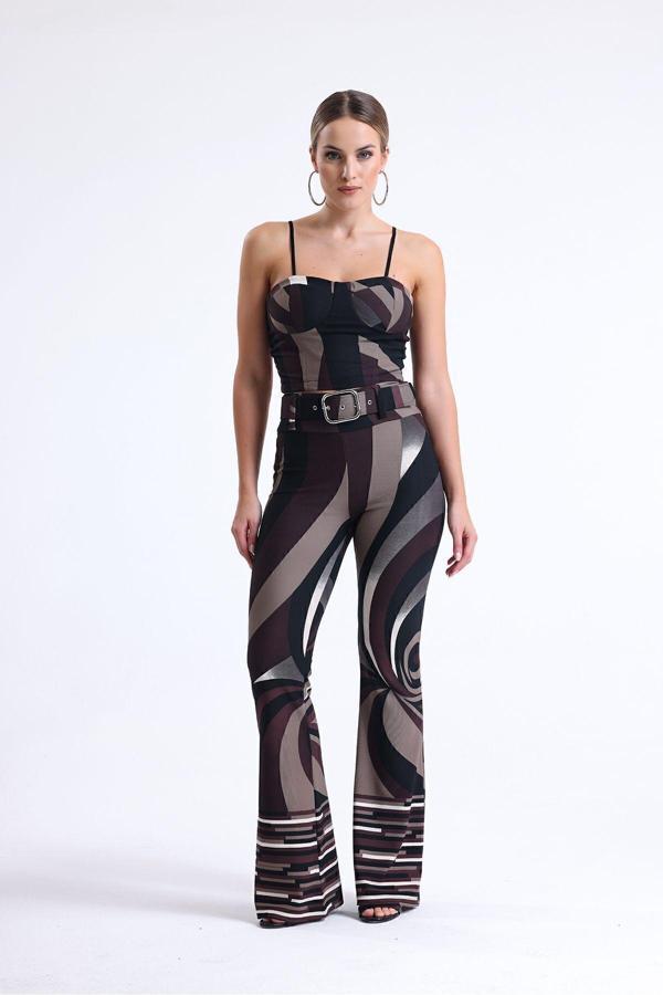 Sense Desenli Ottoman Kemerli Pantolon | Pnt35240 Kahve Bej Siyah Desenli - Image 1