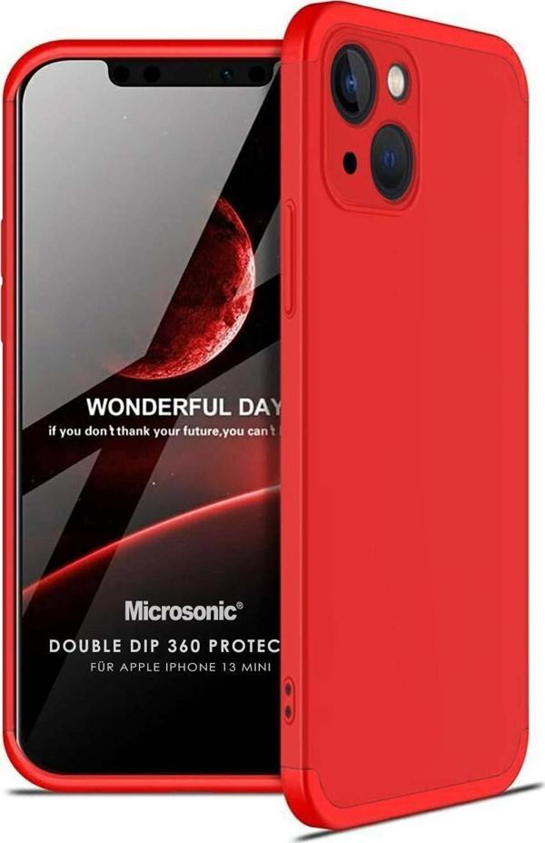 Microsonic Apple iPhone 13 Mini Kılıf Double Dip 360 Protective Kırmızı - Image 1