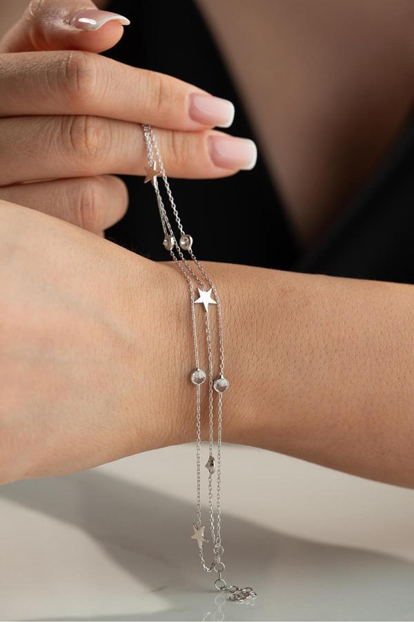 Silvano Jewelry 925 Ayar Gümüş Üçlü Yıldız Bileklik - Image 1
