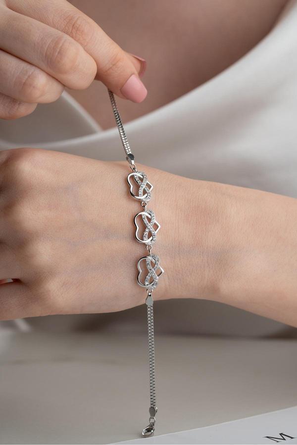 Silvano Jewelry 925 Ayar Gümüş Sonsuzluklu Kalp Bileklik - Image 1