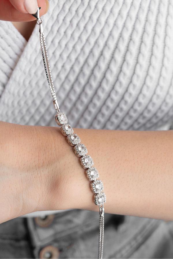 Silvano Jewelry 925 Ayar Gümüş Baget Model Taşlı Bileklik - Image 1