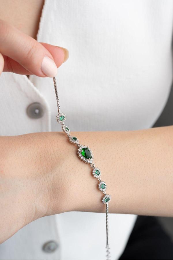Silvano Jewelry 925 Ayar Gümüş Elmas Montür Damla Bileklik - Image 1