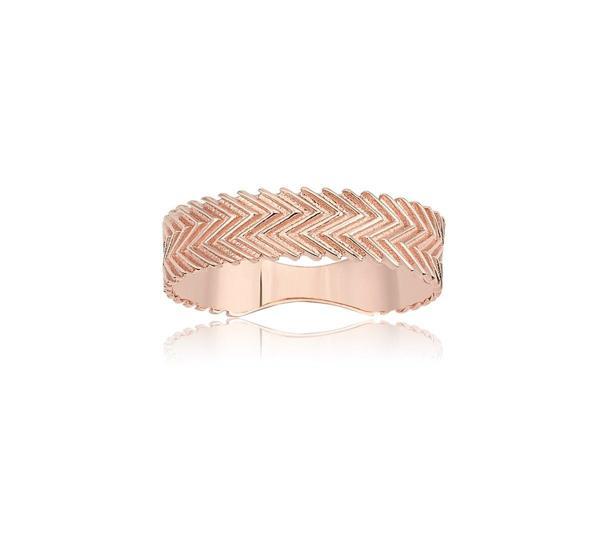 Fasek Gold Gümüş Yüzük Zigzag Desenli Astar Gümüş Yüzük - Image 1