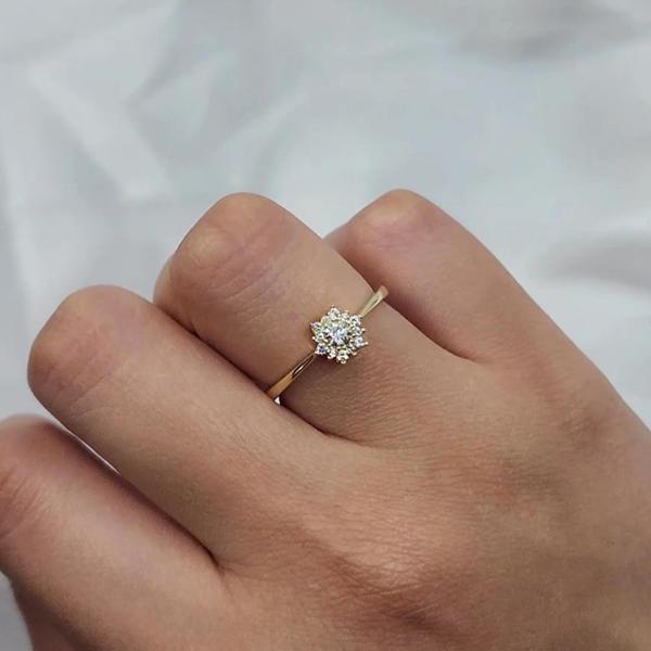 Fasek Gold 925 Ayar Gümüş Yüzük Zirkon Beyaz Taşlı Gül Evlilik Teklifi Yüzüğü Kadın Gümüş Yüzük - Image 1