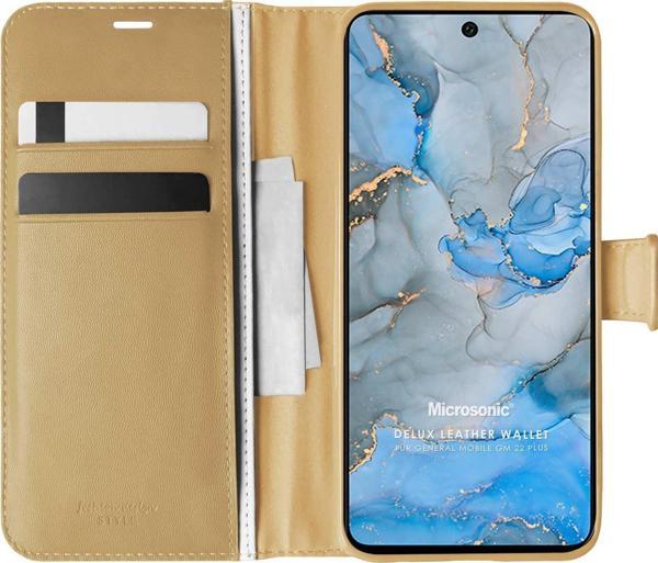 Microsonic General Mobile GM 22 Plus Kılıf Delux Leather Wallet Gold - Image 1