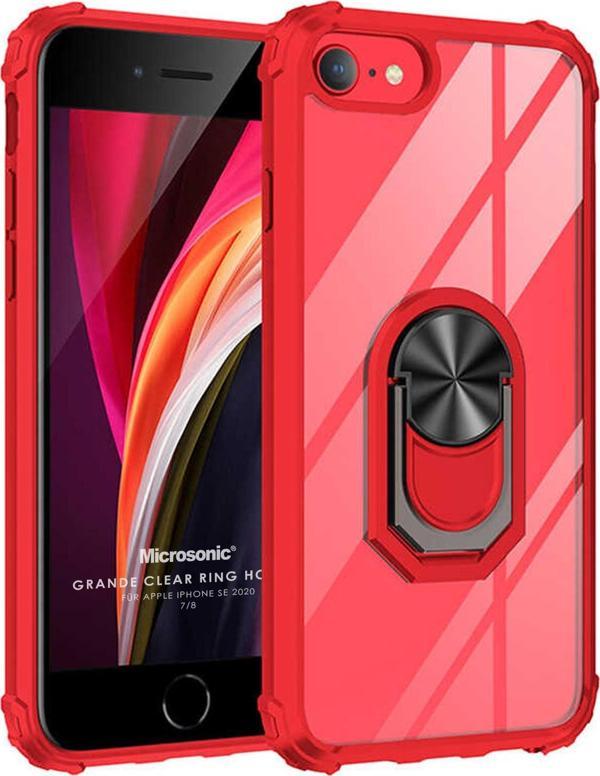 Microsonic Apple iPhone SE 2022 Kılıf Grande Clear Ring Holder Kırmızı - Image 1