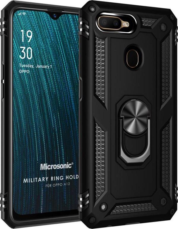Microsonic Oppo A12 Kılıf Military Ring Holder Siyah - Image 1