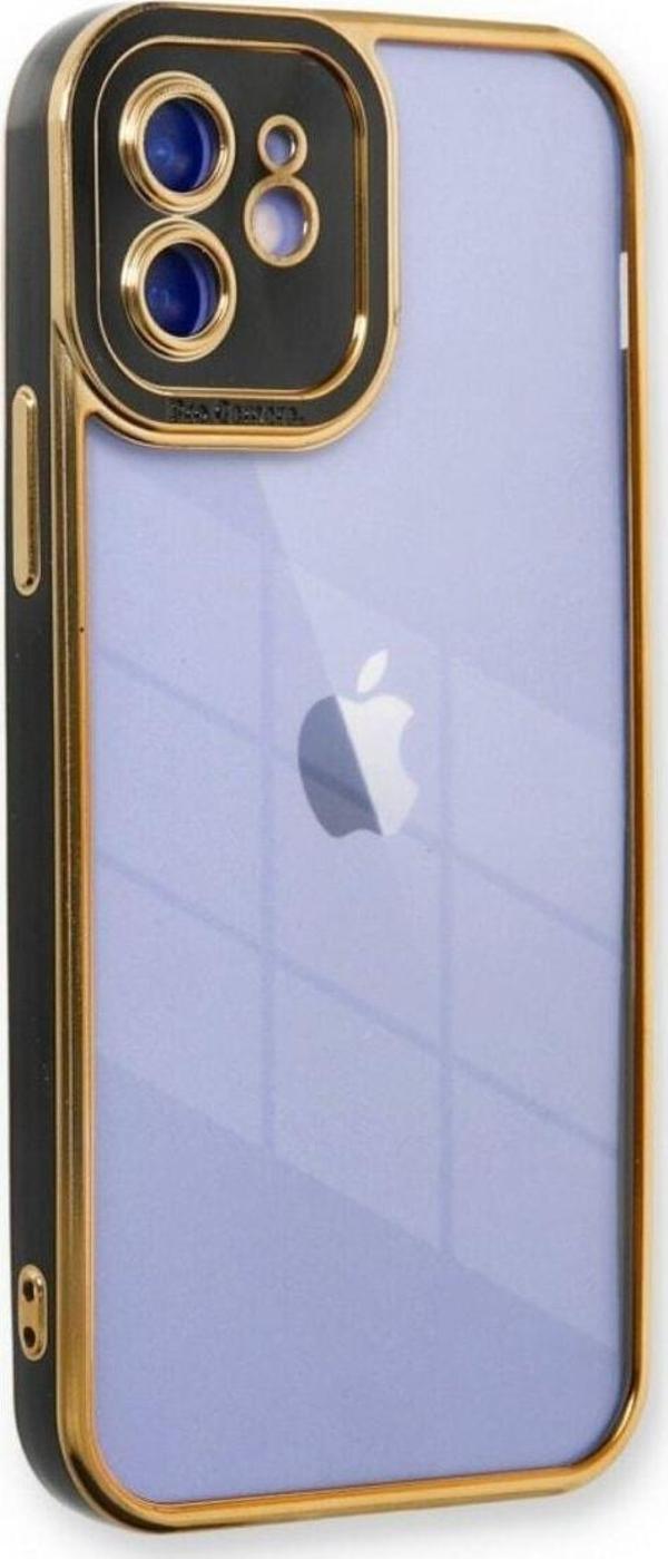 Teknomoda Apple iPhone 11 Kılıf Kamera Lens Korumalı Kenarları Renkli Gold Arkası Şeffaf Silikon - Image 1