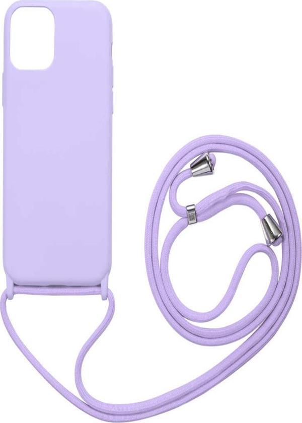 Teknomoda Apple Iphone 12 Pro Max Kılıf Içi Süet Korumalı Boyun Omuz Askılı Ipli Renkli Silikon Lila - Image 1