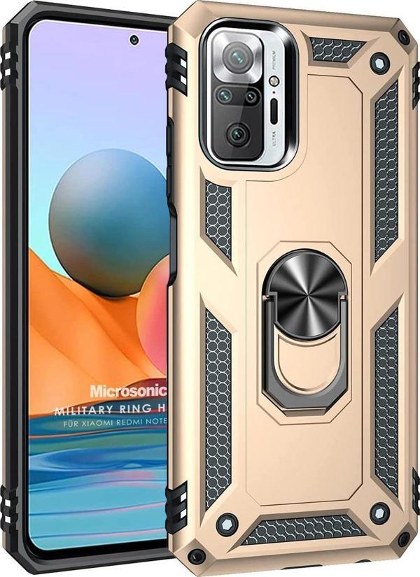 Microsonic Xiaomi Redmi Note 10 Pro Kılıf Military Ring Holder Gold - Image 1