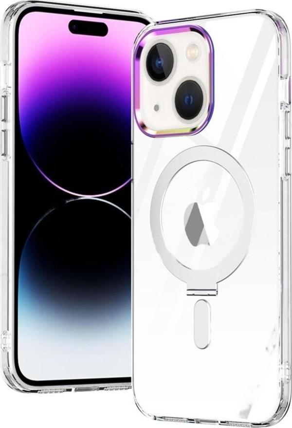 Teknomoda Apple Iphone 14 Plus Kılıf Standlı Magsafe Wireles Kablosuz Şarj Uyumlu Manyetik Renkli Şeffaf Kapak - Image 1