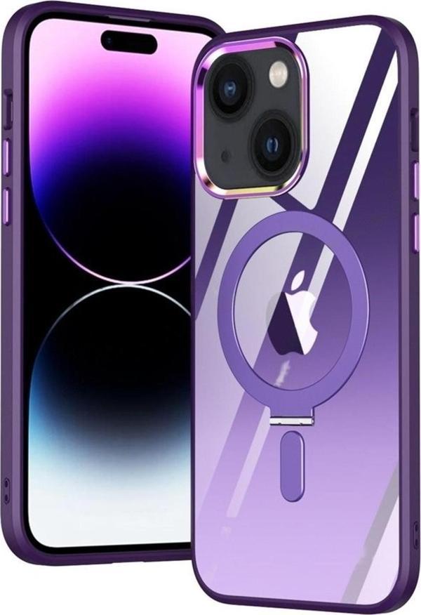 Teknomoda Apple Iphone 14 Plus Kılıf Standlı Magsafe Wireles Kablosuz Şarj Uyumlu Manyetik Renkli Şeffaf Kapak - Image 1