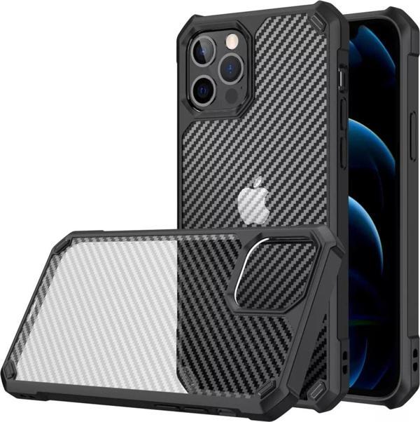 Teknomoda Apple Iphone 12 Pro Max Kılıf Şeffaf Karbon Desen Korumalı Kapak - Image 1