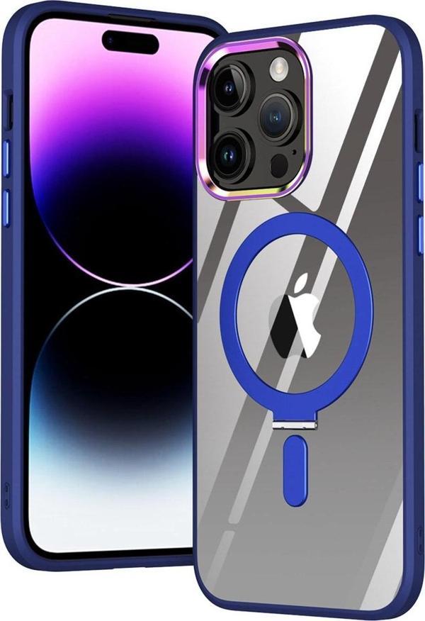 Teknomoda Apple Iphone 12 Pro Max Kılıf Standlı Magsafe Manyetik Kablosuz Şarj Uyumlu Renkli Şeffaf Kapak - Image 1